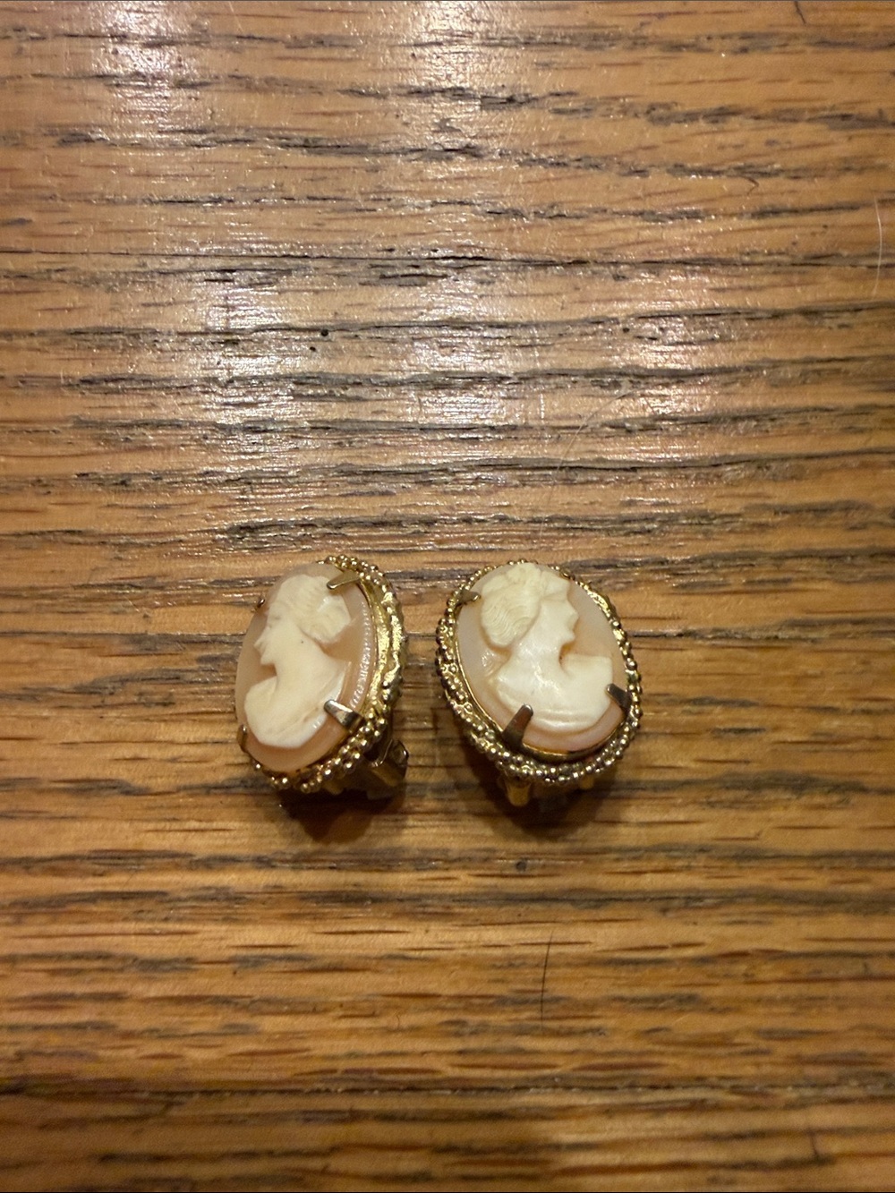Vintage Cameo Clip-On Earrings in Cream and Gold
